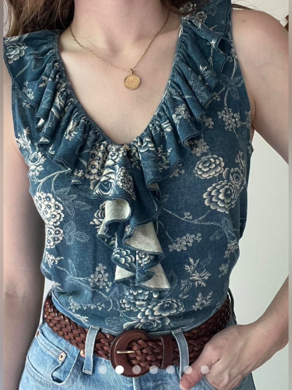 LAUREN RALPH LAUREN ~ Ruffled V-Neck Sleeveless Top ~ French Country Print NWT!
